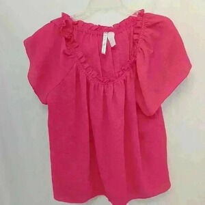 "Forgotten grace" blouse hot pink ruffle neckline short sleeve extra large